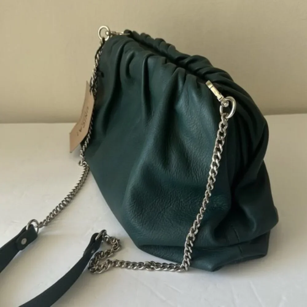 Unica! Firenze Leather Blue Teal Crossbody Convertible Pleated Handbag Clutch